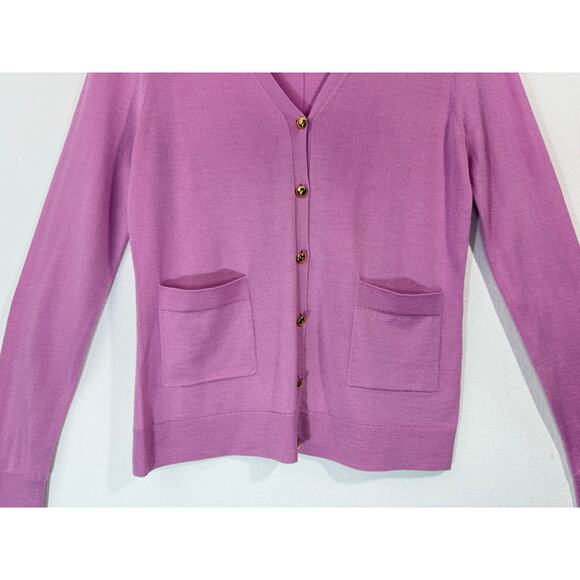 St John Womens Wool Silk Cardigan Sweater Long Sleeve Sz S Gold Buttons Lavender - Picture 4 of 12